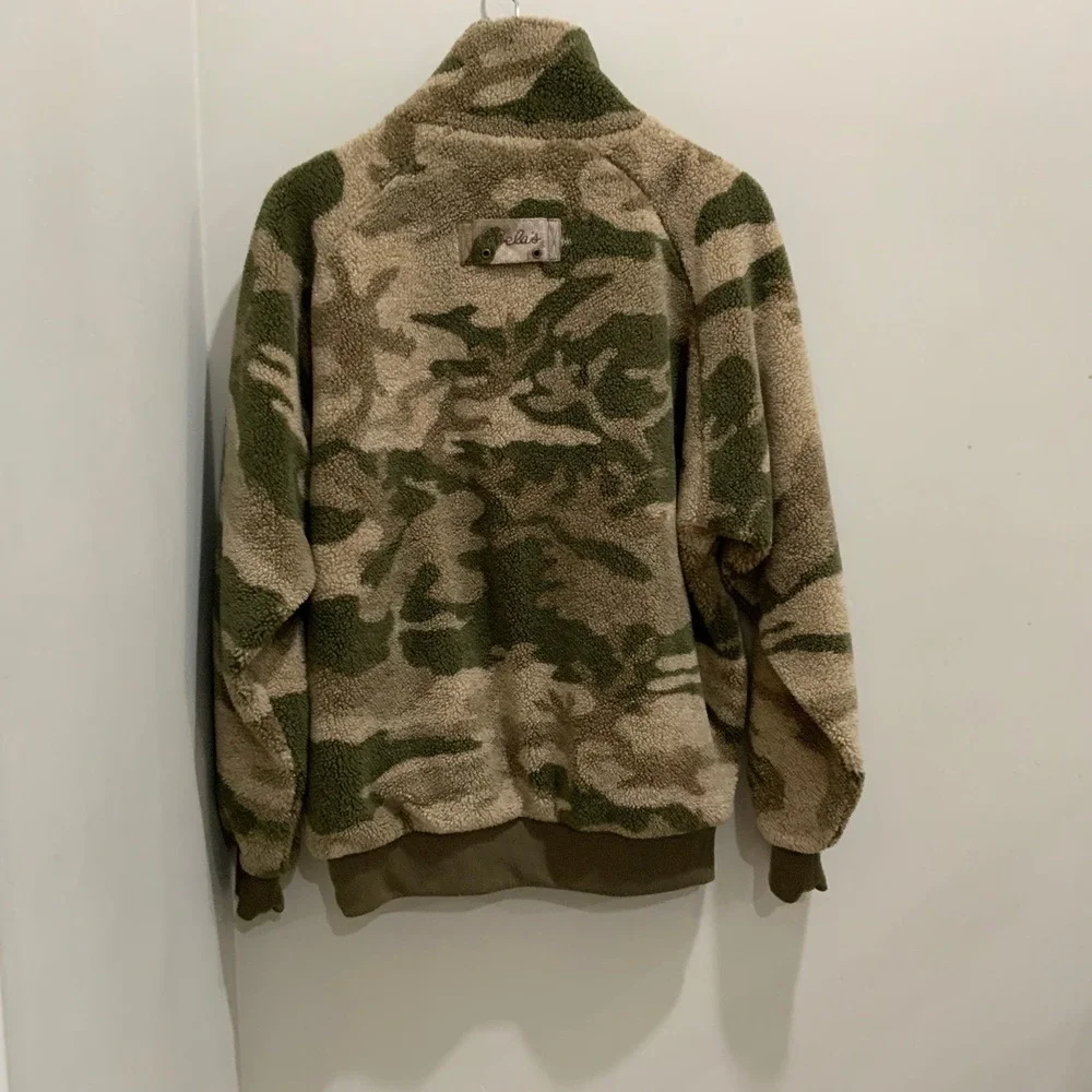 Cabelas Mens Camo Sherpa Fleece Full Zip Jacket M37JK264R Green Tan L Regular